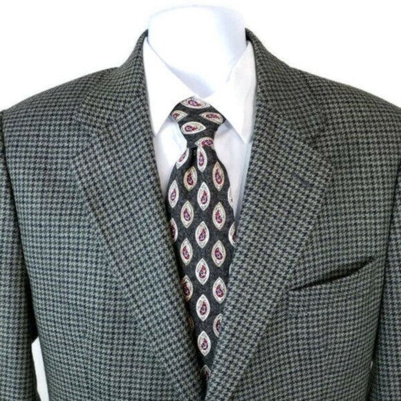 Vintage Chaps Ralph Lauren Mens Gray Hounds Tooth Check Pure Wool Blazer Men 42T - Picture 13 of 13